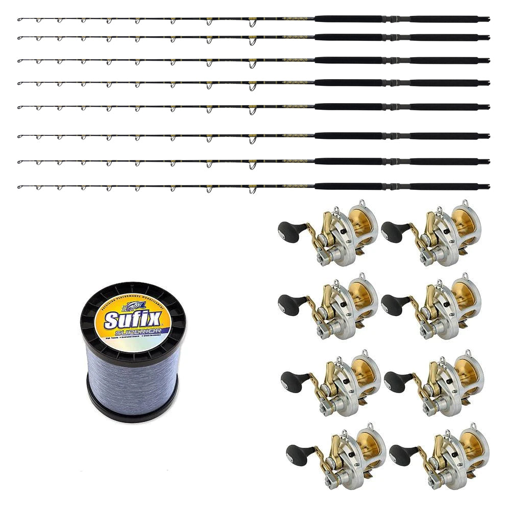 SHIMANO, 8 CHAOS KC20-40 7' Live Bait Rods and 8 Shimano TALICA 16 LD Reels Spooled with SUFIX Mono