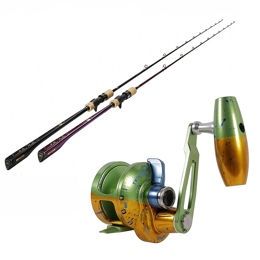 ACCURATE/TEMPLE REEF, Accurate Boss Valiant Slow Pitch 2-SPD Conventional Reel BV-500N-SPJ - Mahi with Temple Reef Levitate Nabla Matte Black 3 Combo