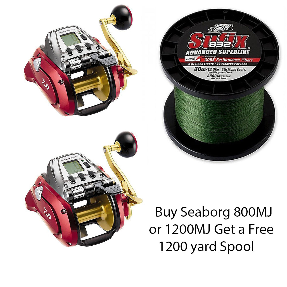 DAIWA, Buy Daiwa Seaborg 800MJ or 1200MJ and Get FREE Spool of 1200 Yards 832 Green 80#