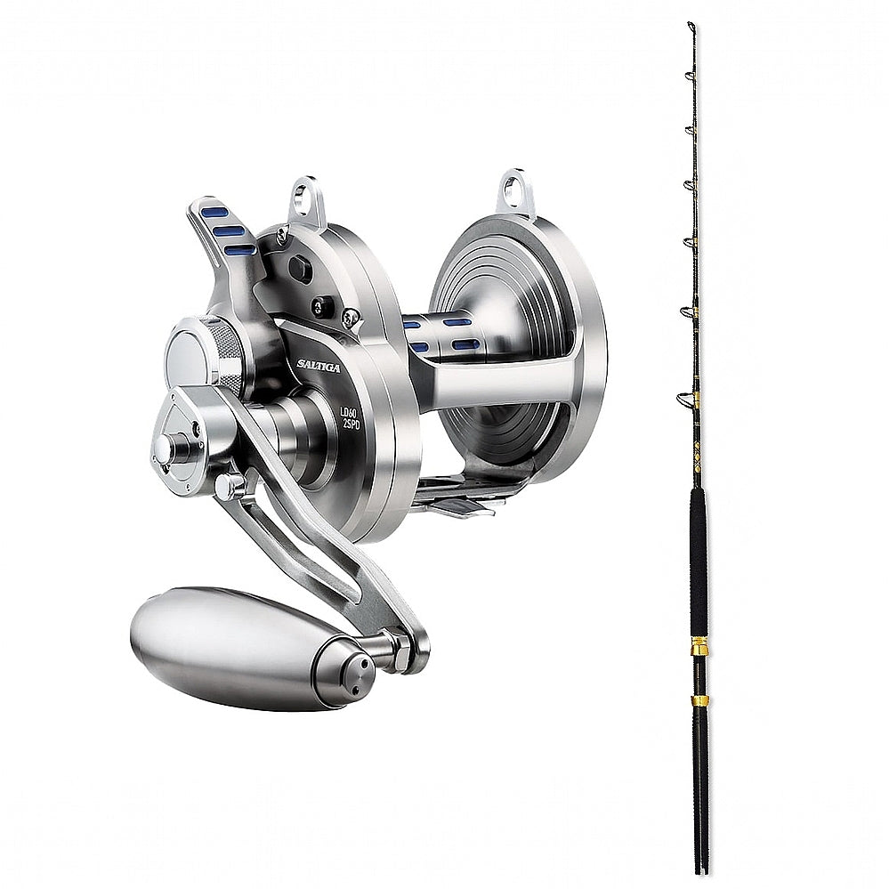 DAIWA/CHAOS, Daiwa Saltiga 2 Speed Lever Drag 6CRBB 60 with CHAOS ECL 30-50 SIC 6FT 2PC CHAOS Gold Rod Combo