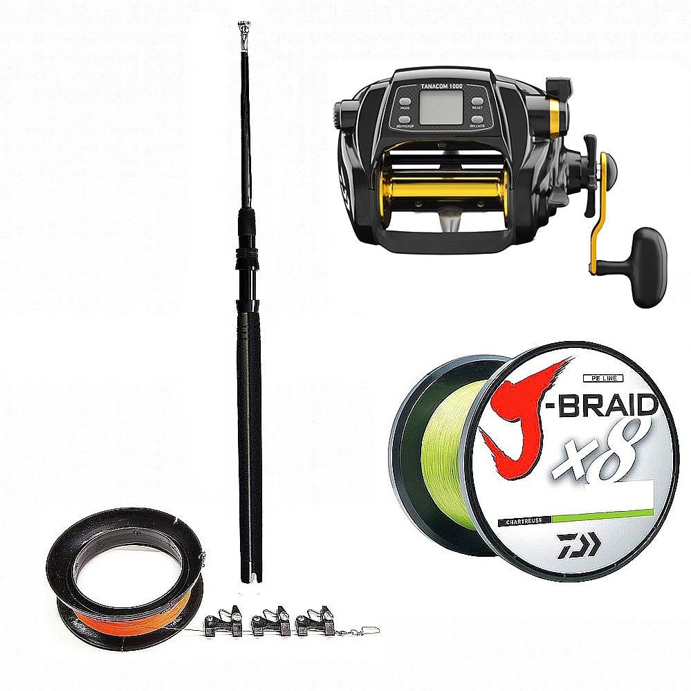 DAIWA/CHAOS, Daiwa Tanacom 1000, Spooled with 80# Braid, CHAOS Winthrop Tip Kite Rod 32" Blackout and Kite Line Assembly Combo