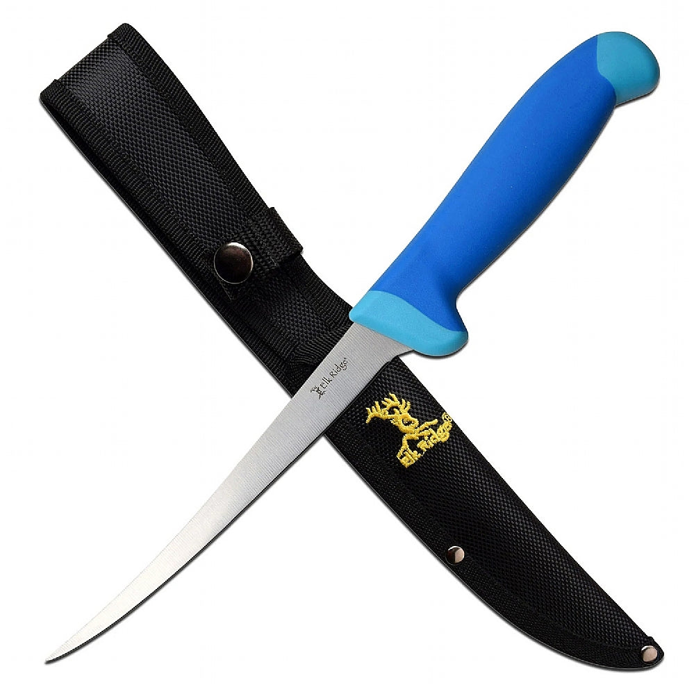 ELK RIDGE, Elk Ridge Fillet Knife with Blue Rubberized Nylon Handle ER-200-05F