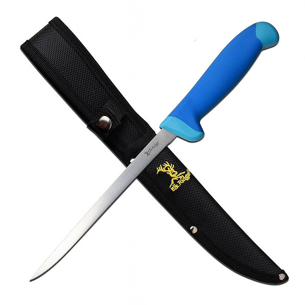 ELK RIDGE, Elk Ridge Fillet Knife with Blue Rubberized Nylon Handle ER-200-05L